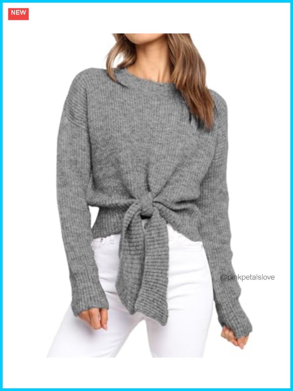 Women's Chunky Cable Knit Crop Sweater Tie Front Crew Neck Pullover